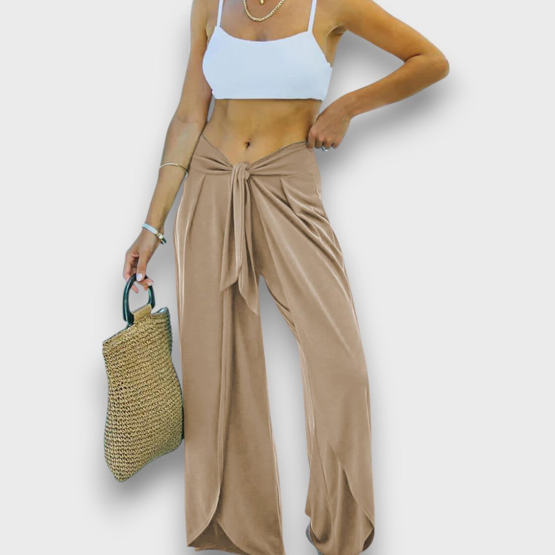 Narella – Pantaloni estivi con effetto incrociato e cintura da annodare