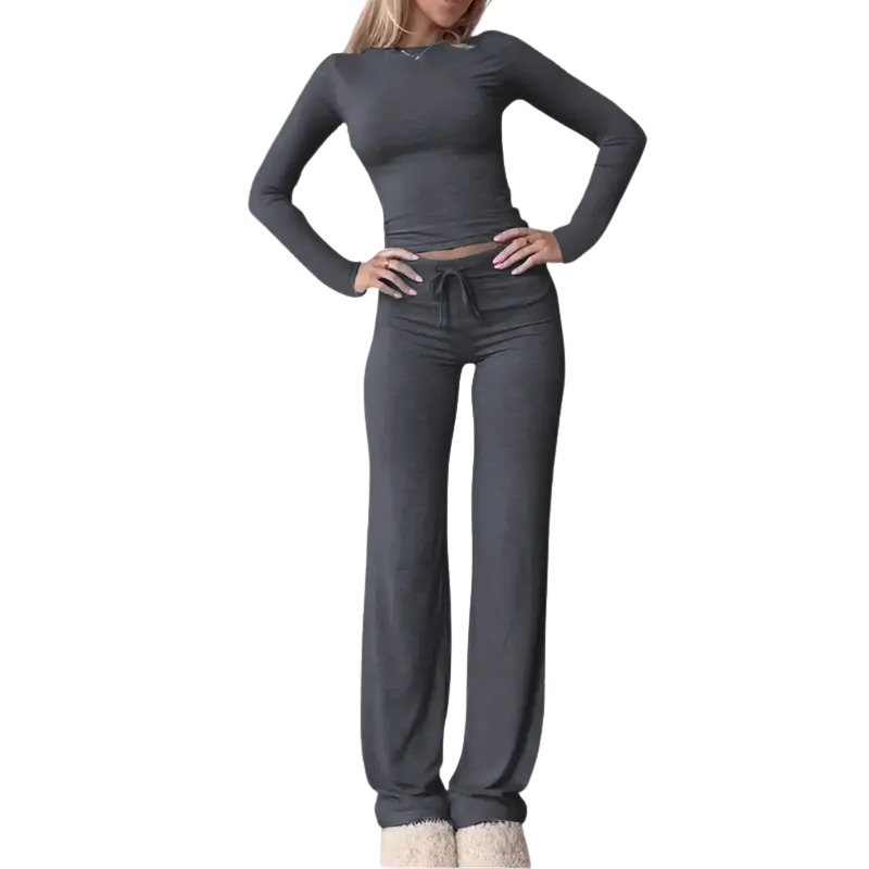 CECILY™ – Set Coordinato di T-Shirt Crop a Maniche Lunghe e Pantaloni Slim Fit