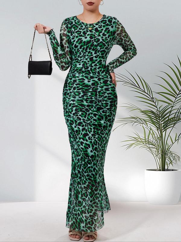 ALIANNA™ - Elegante Abito Bodycon a Stampa Leopardo Arricciato per Feste