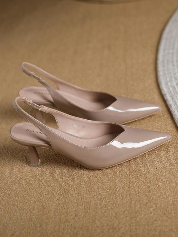 AMIRA™ - Tacchi Slingback in PU Leather per Donna, Semplici e di Colore Unito, con Punta Affilata
