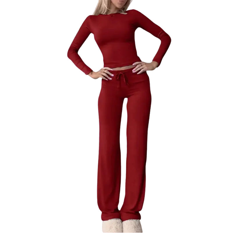 CECILY™ – Set Coordinato di T-Shirt Crop a Maniche Lunghe e Pantaloni Slim Fit