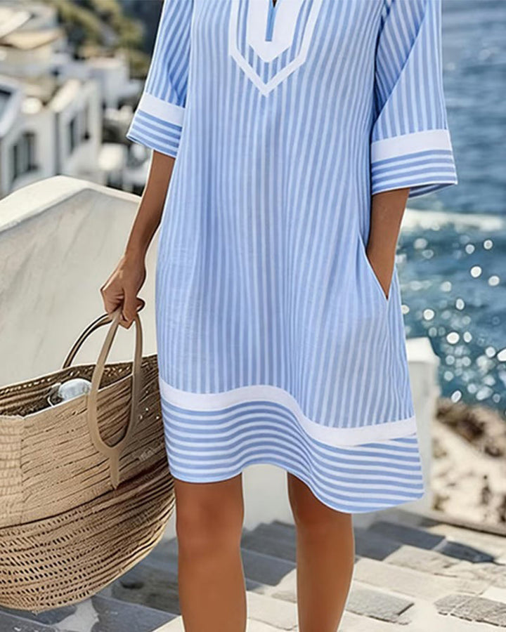 Beatrice | Abito Vintage a Righe con Scollo a V