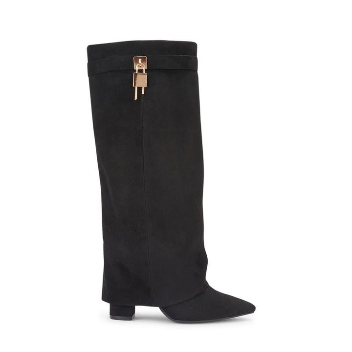SARAH™ - Stivali con tacco in suede da 4 pollici con fibbia per donne, scarpe eleganti per camminare