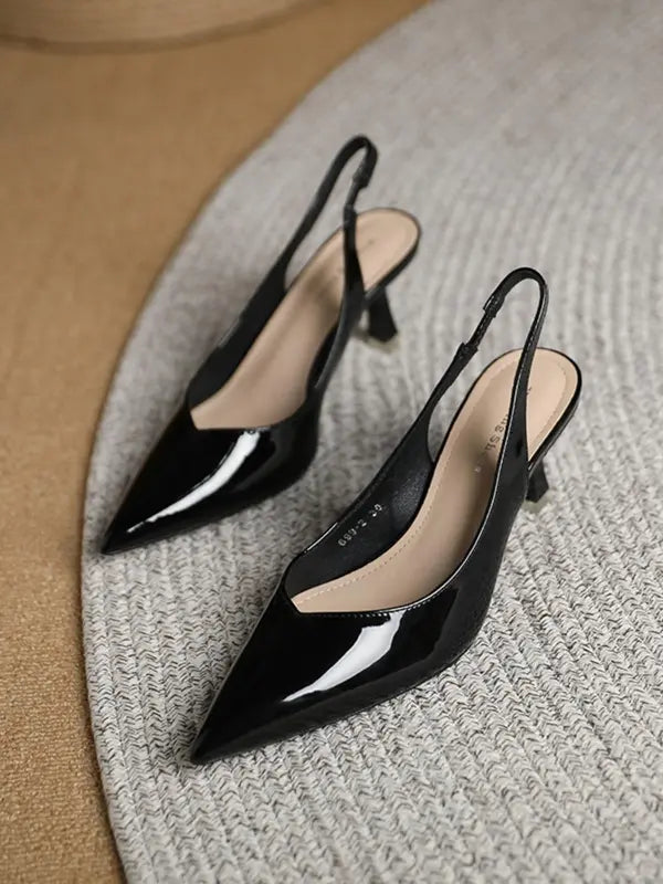 AMIRA™ - Tacchi Slingback in PU Leather per Donna, Semplici e di Colore Unito, con Punta Affilata