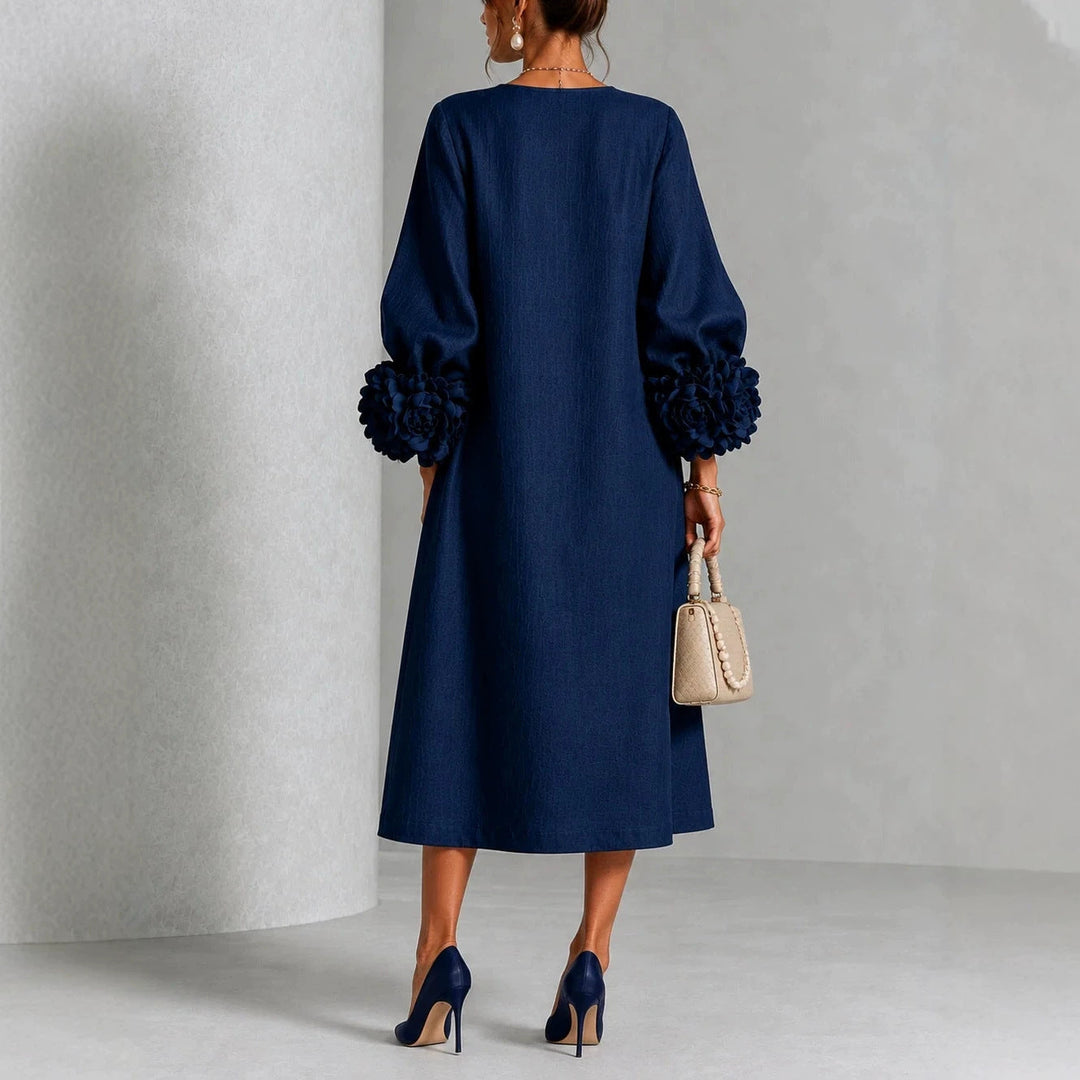Ivana | Abito Midi con Maniche a Rose
