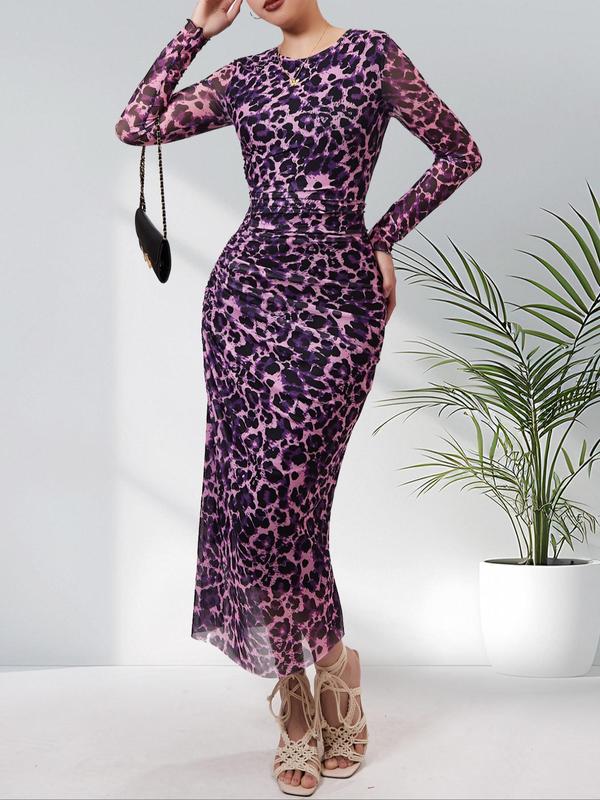 ALIANNA™ - Elegante Abito Bodycon a Stampa Leopardo Arricciato per Feste