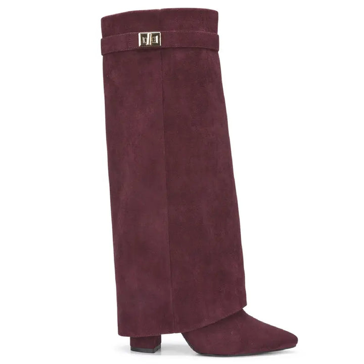 SARAH™ - Stivali con tacco in suede da 4 pollici con fibbia per donne, scarpe eleganti per camminare