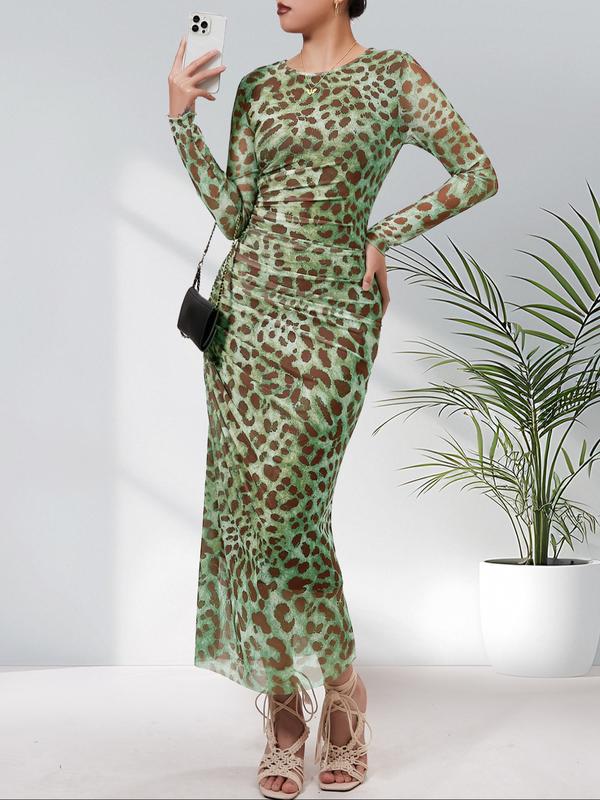 ALIANNA™ - Elegante Abito Bodycon a Stampa Leopardo Arricciato per Feste