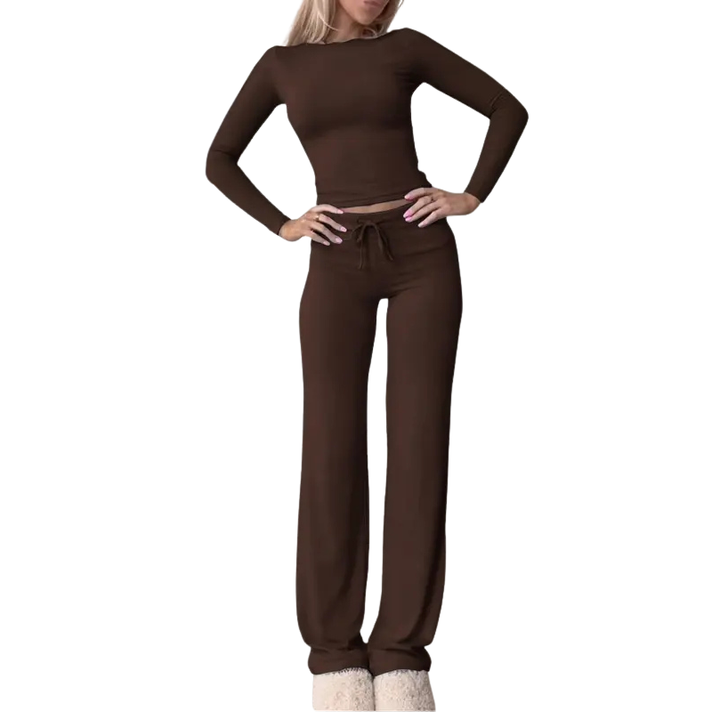 CECILY™ – Set Coordinato di T-Shirt Crop a Maniche Lunghe e Pantaloni Slim Fit