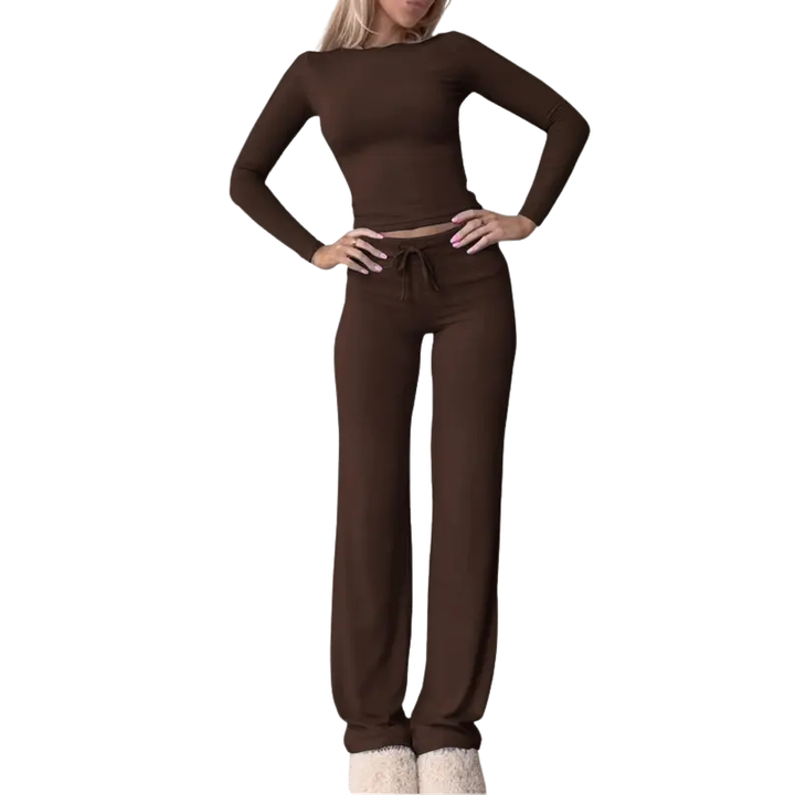 CECILY™ – Set Coordinato di T-Shirt Crop a Maniche Lunghe e Pantaloni Slim Fit