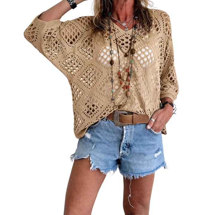 WILLA™ – Top Boho in Maglia all'Uncinetto a Manica A Pipistrello