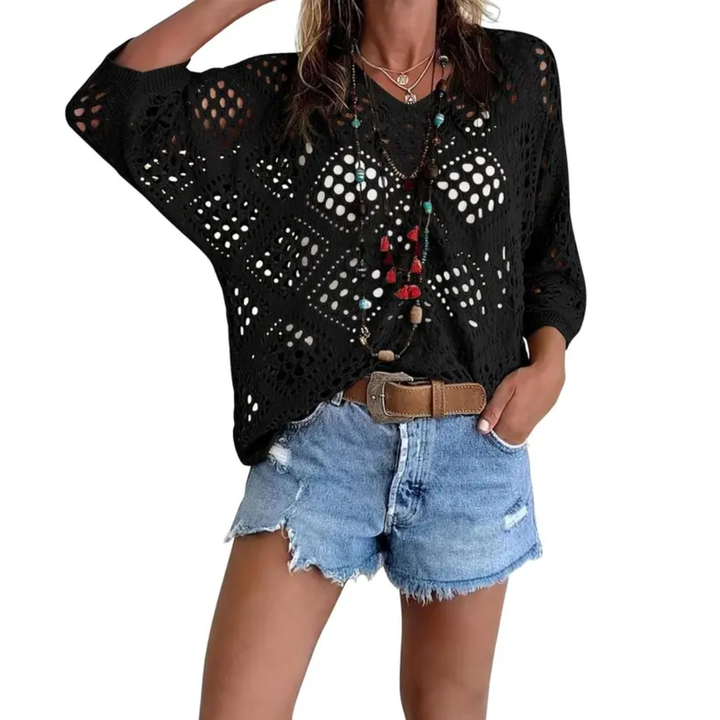 WILLA™ – Top Boho in Maglia all'Uncinetto a Manica A Pipistrello