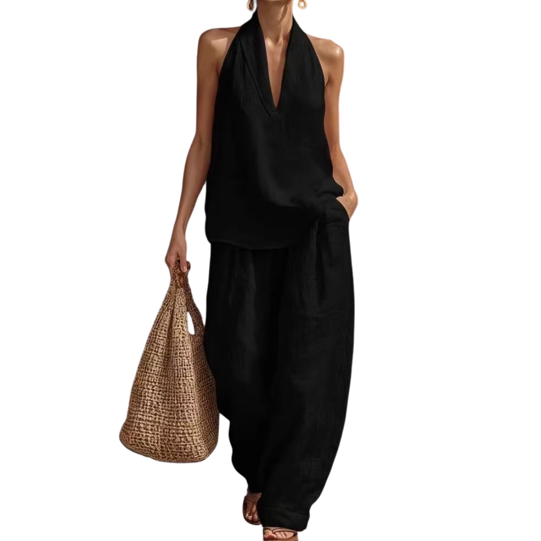 ZURI™ – Set Due Pezzi con Top Halter e Pantaloni a Gamba Larga
