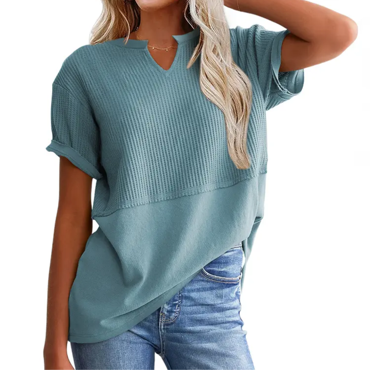 GRACIE™ – Top V-Neck in Maglia Waffle Confortevole