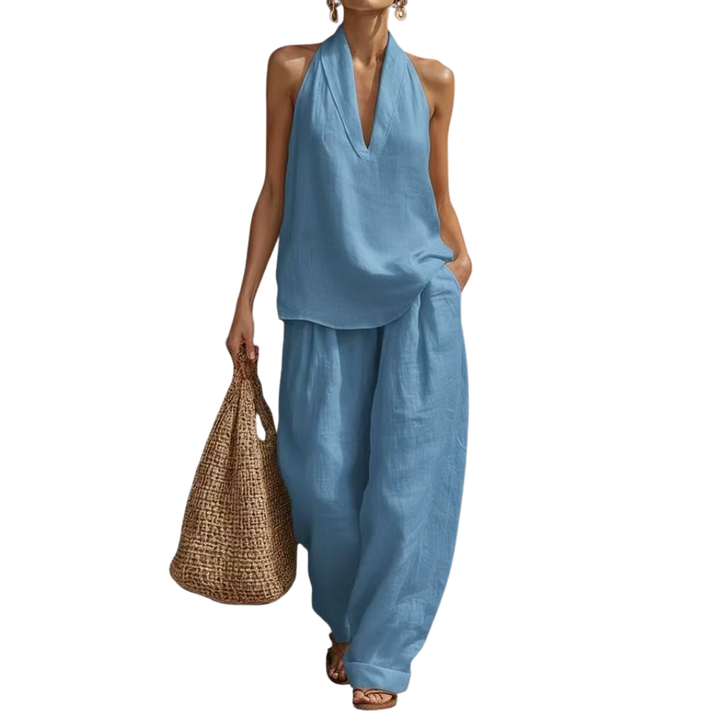 ZURI™ – Set Due Pezzi con Top Halter e Pantaloni a Gamba Larga