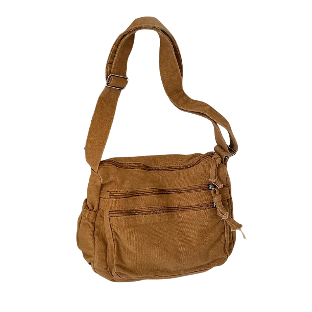 FRANKIE™ – Borsa a Tracolla in Tela Retro con Multi Tasche