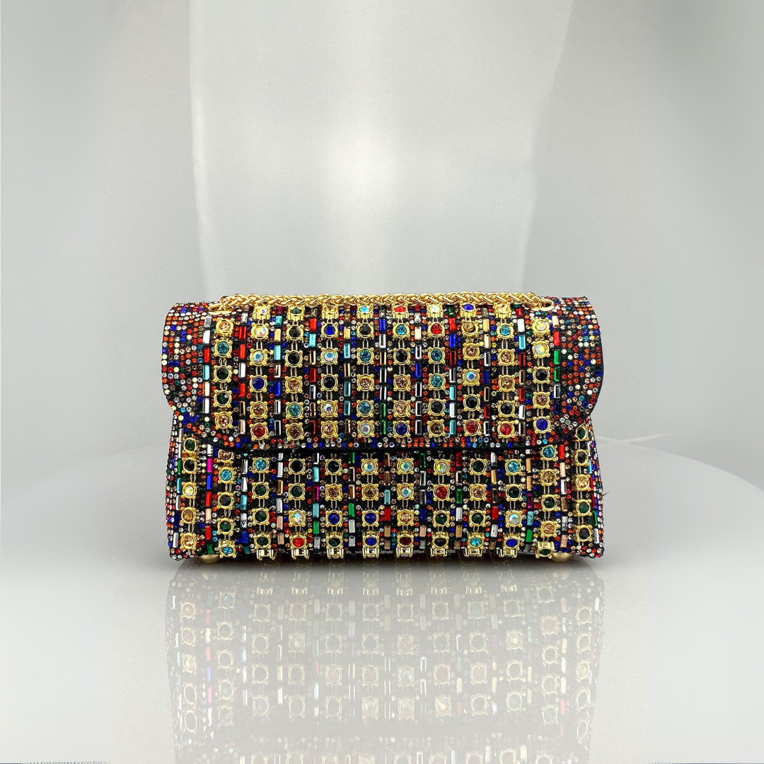 LAVIERA™ - Borsa a Spalla con Catena e Diamanti Colorati
