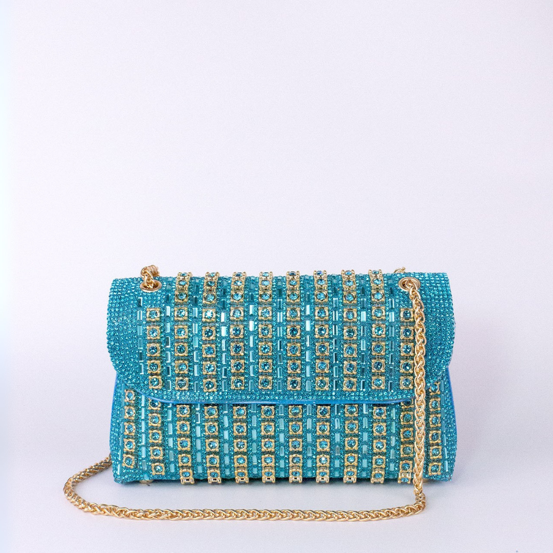 LAVIERA™ - Borsa a Spalla con Catena e Diamanti Colorati