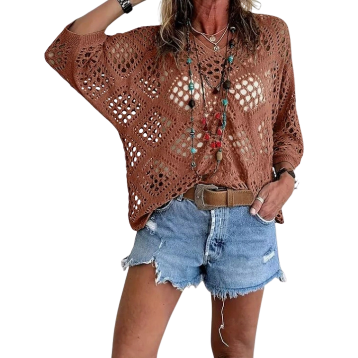WILLA™ – Top Boho in Maglia all'Uncinetto a Manica A Pipistrello
