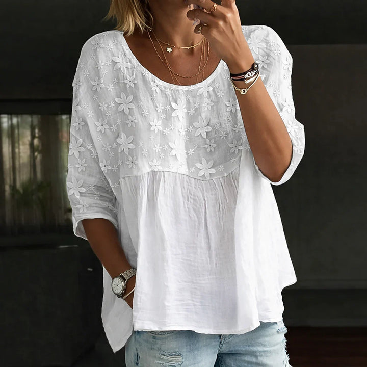 Ida | Blusa Patchwork con Fiori Ricamati