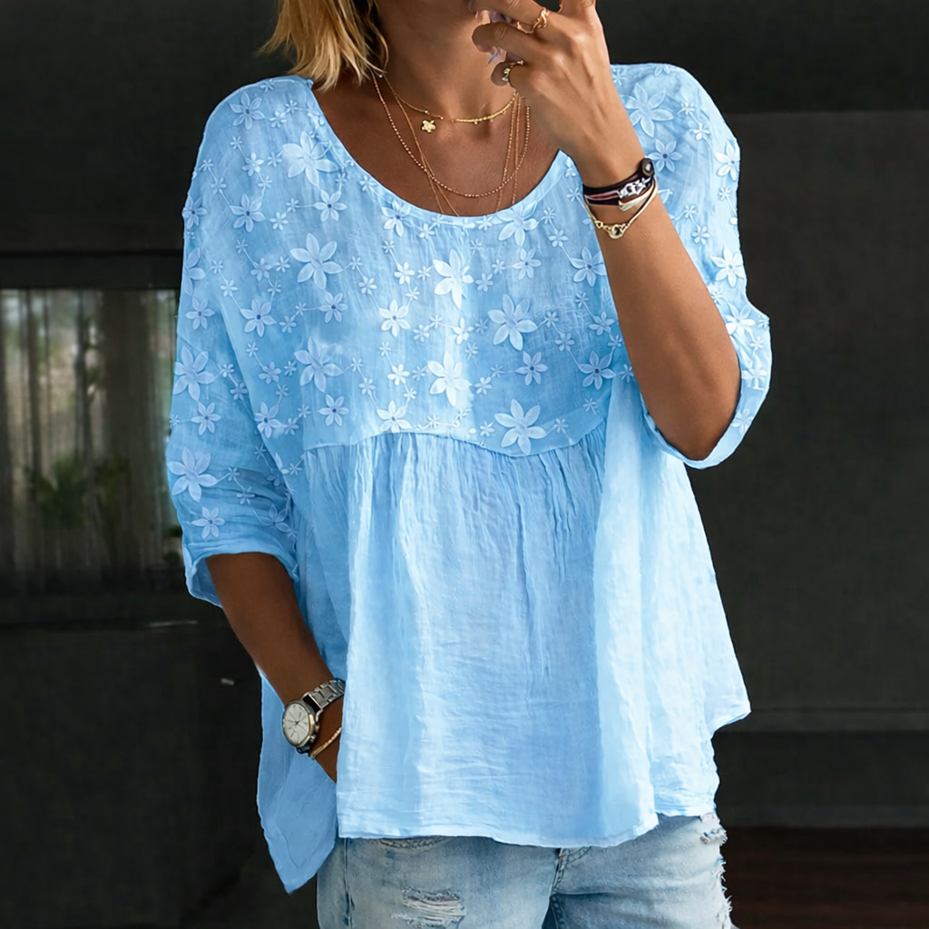 Ida | Blusa Patchwork con Fiori Ricamati