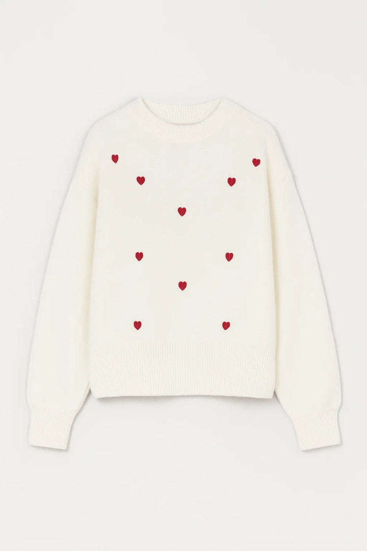ROMILLY | MAGLIONE BIANCO CON MOTIVO CUORE ROSSO