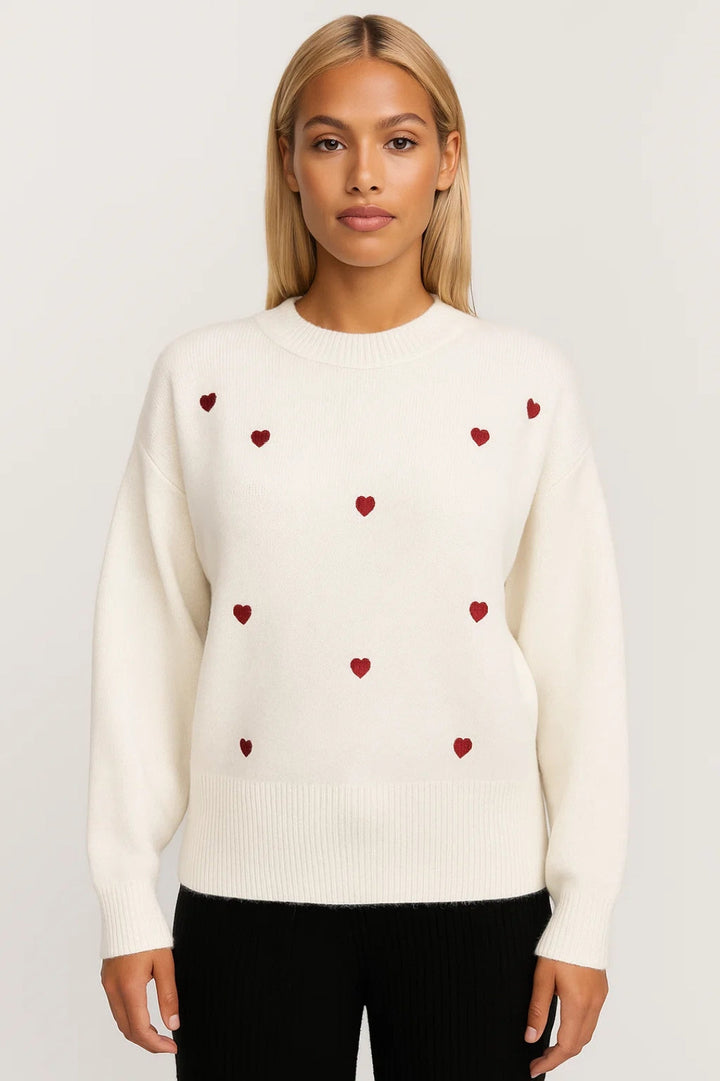 ROMILLY | MAGLIONE BIANCO CON MOTIVO CUORE ROSSO