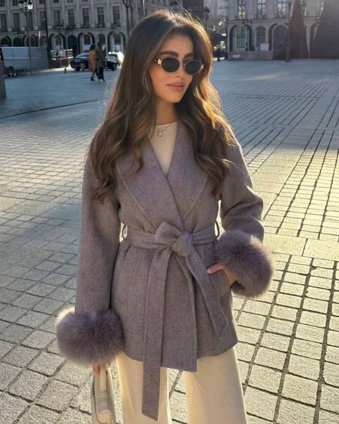 Elvira | Cappotto in Lana con Polsini in Pelliccia