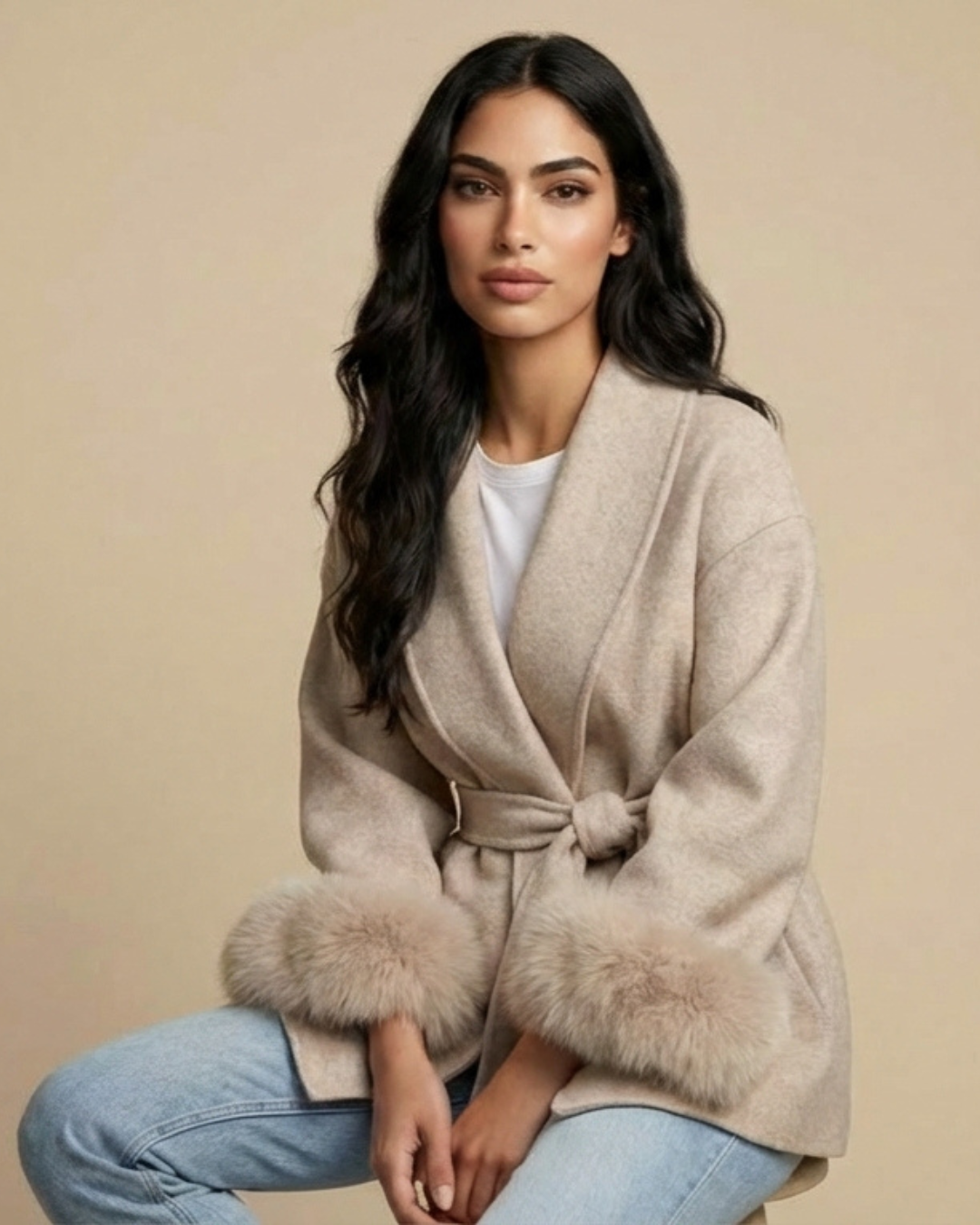 Elvira | Cappotto in Lana con Polsini in Pelliccia