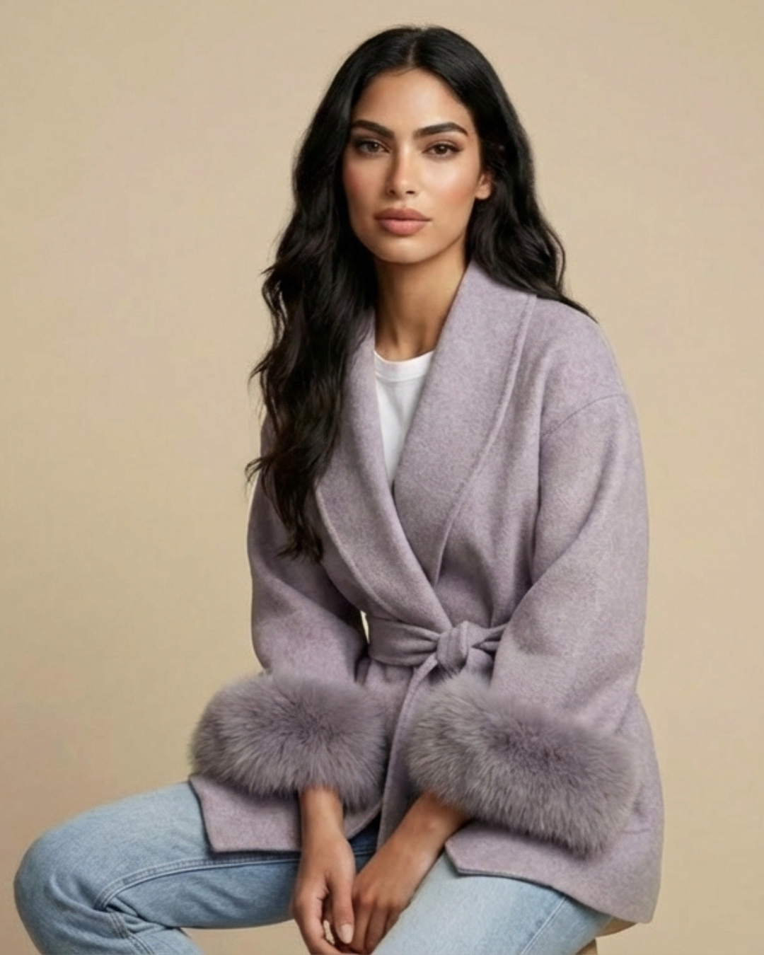 Elvira | Cappotto in Lana con Polsini in Pelliccia