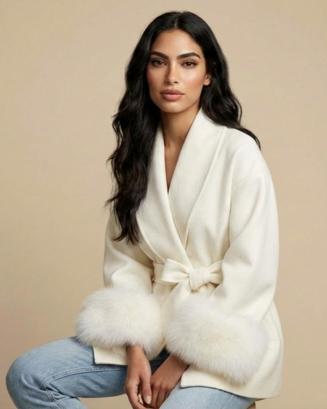 Elvira | Cappotto in Lana con Polsini in Pelliccia