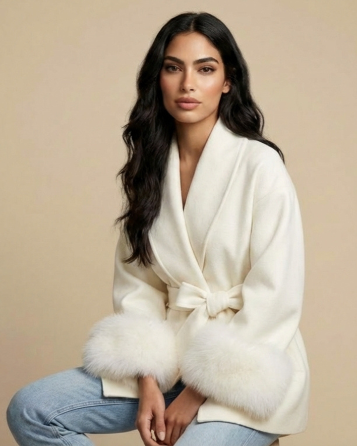 Elvira | Cappotto in Lana con Polsini in Pelliccia