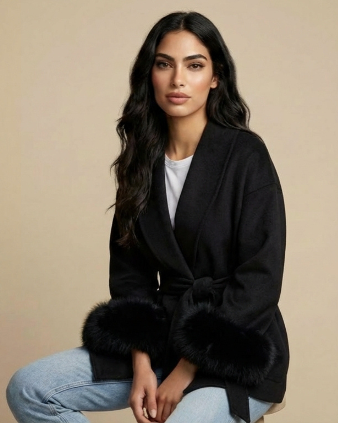 Elvira | Cappotto in Lana con Polsini in Pelliccia