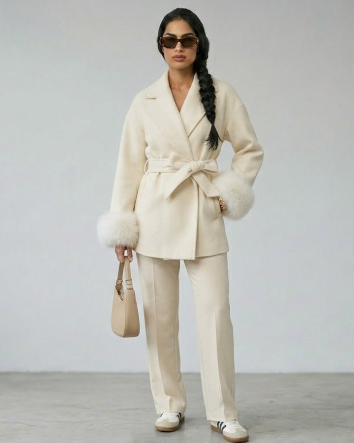 Elvira | Cappotto in Lana con Polsini in Pelliccia