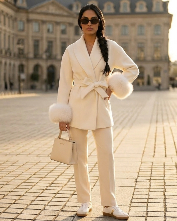 Elvira | Cappotto in Lana con Polsini in Pelliccia