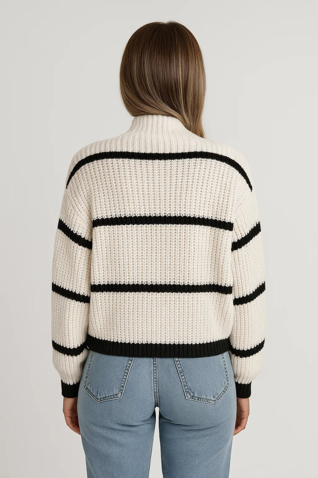 DEVINA | MAGLIONE A COLLO ALTO A RIGHE RIBBATE