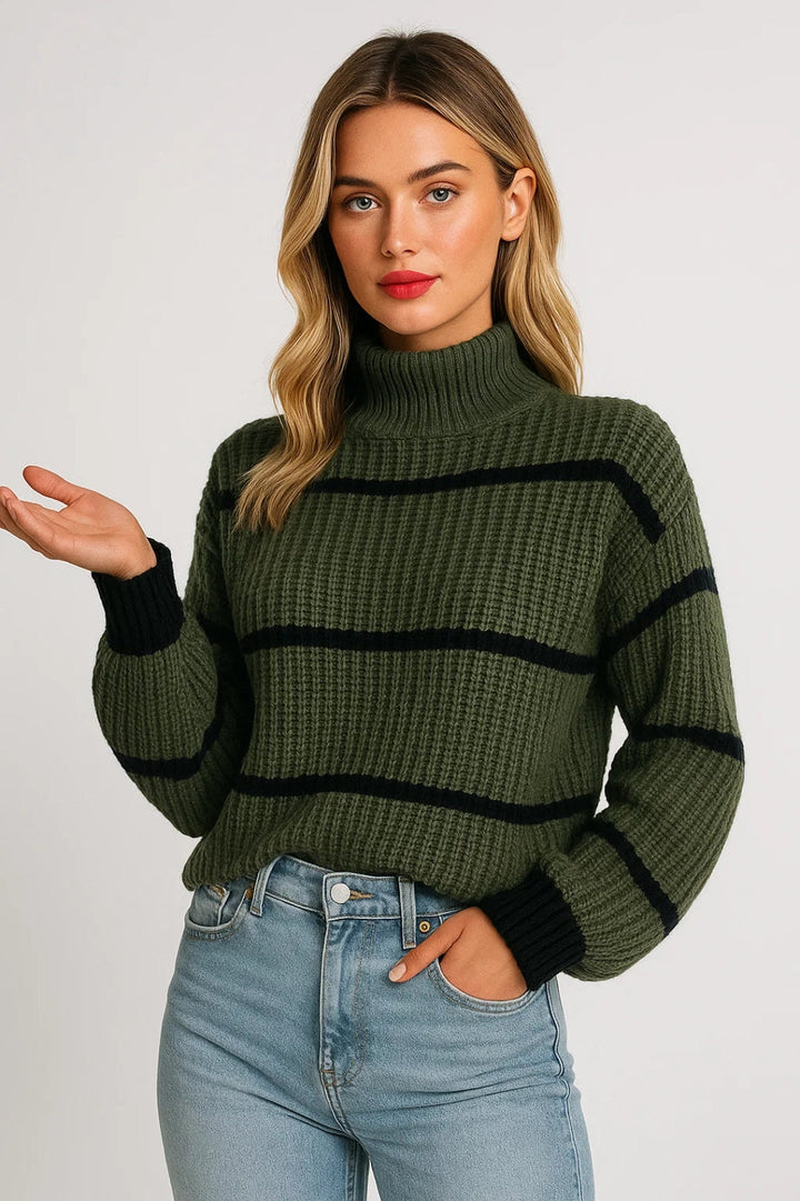 DEVINA | MAGLIONE A COLLO ALTO A RIGHE RIBBATE