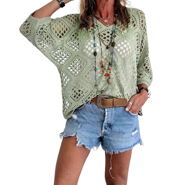 WILLA™ – Top Boho in Maglia all'Uncinetto a Manica A Pipistrello