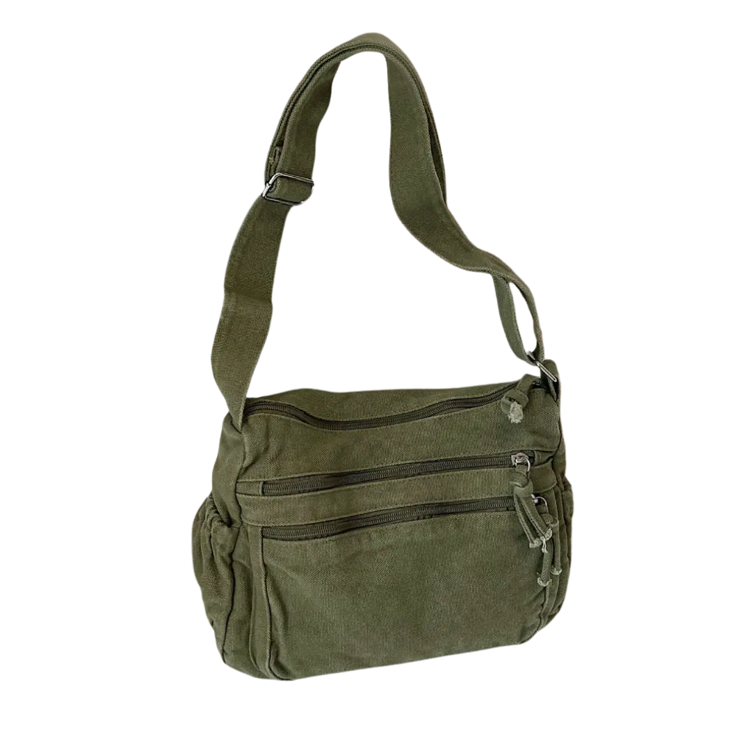 FRANKIE™ – Borsa a Tracolla in Tela Retro con Multi Tasche