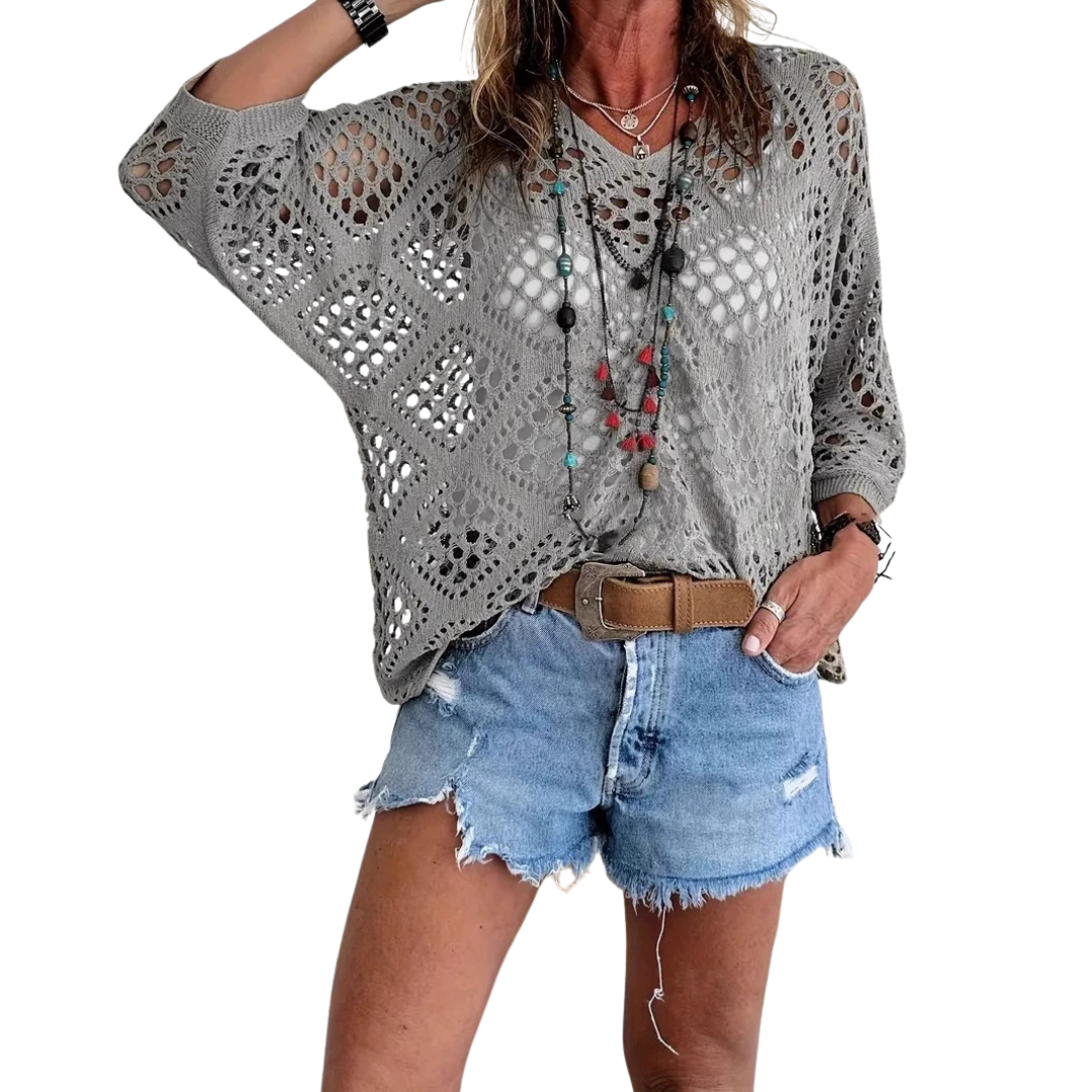 WILLA™ – Top Boho in Maglia all'Uncinetto a Manica A Pipistrello