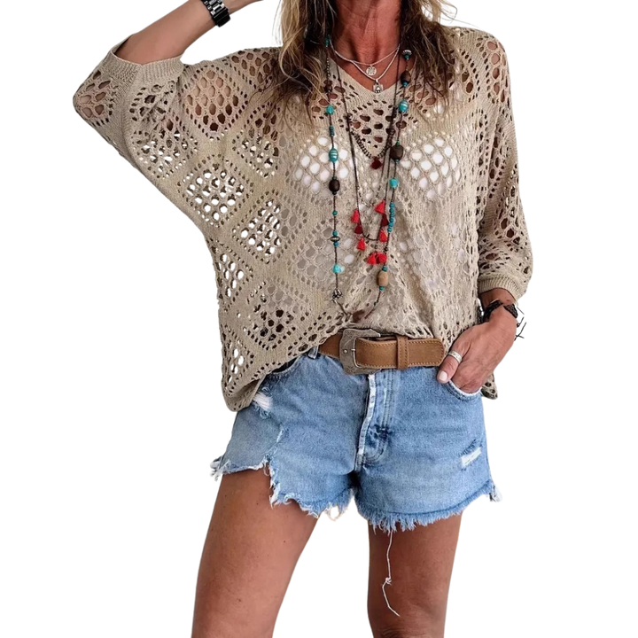 WILLA™ – Top Boho in Maglia all'Uncinetto a Manica A Pipistrello