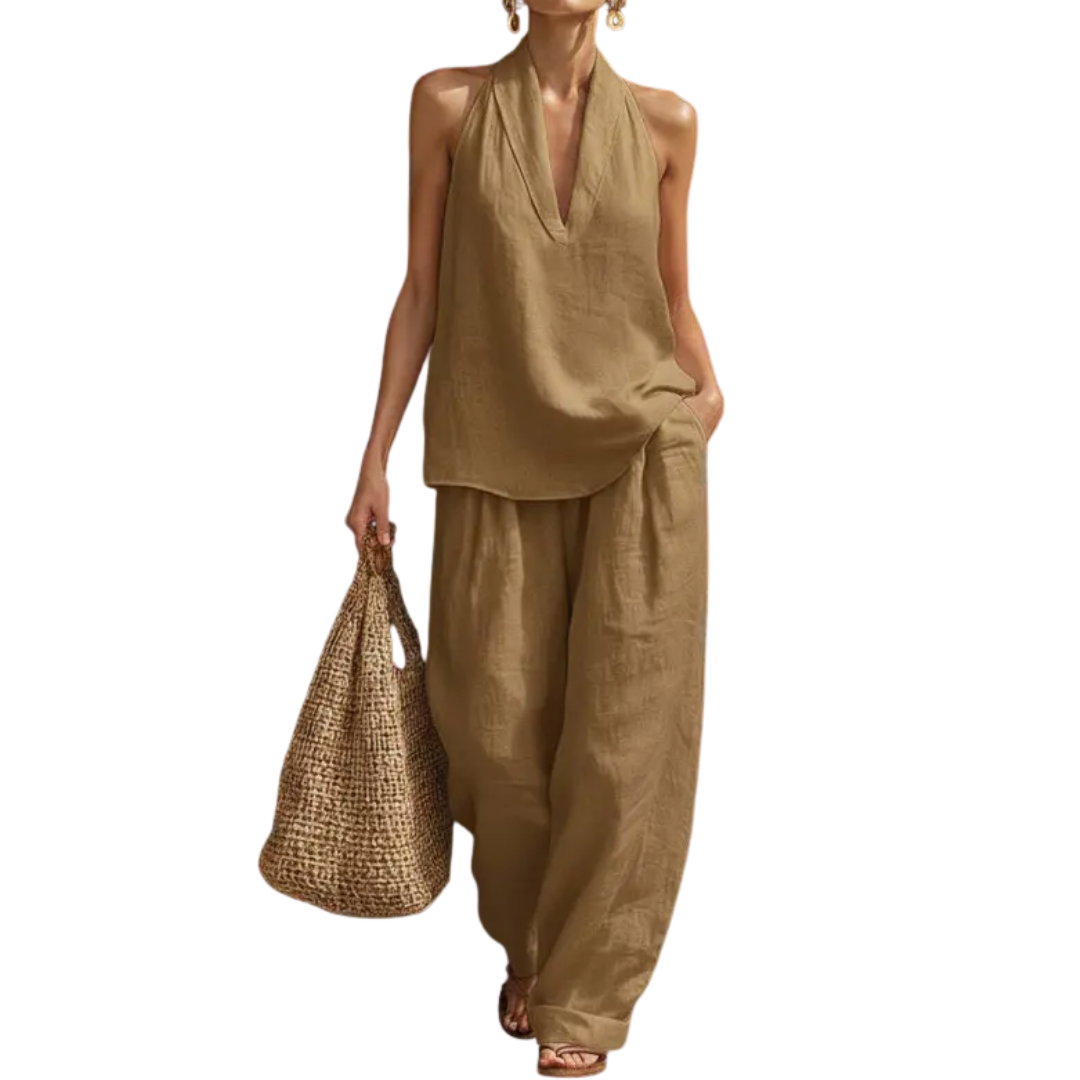 ZURI™ – Set Due Pezzi con Top Halter e Pantaloni a Gamba Larga