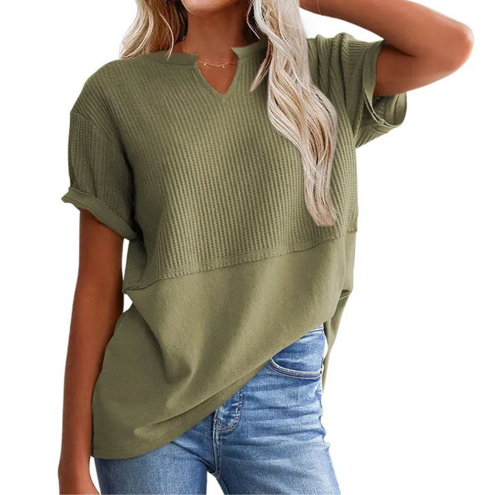 GRACIE™ – Top V-Neck in Maglia Waffle Confortevole
