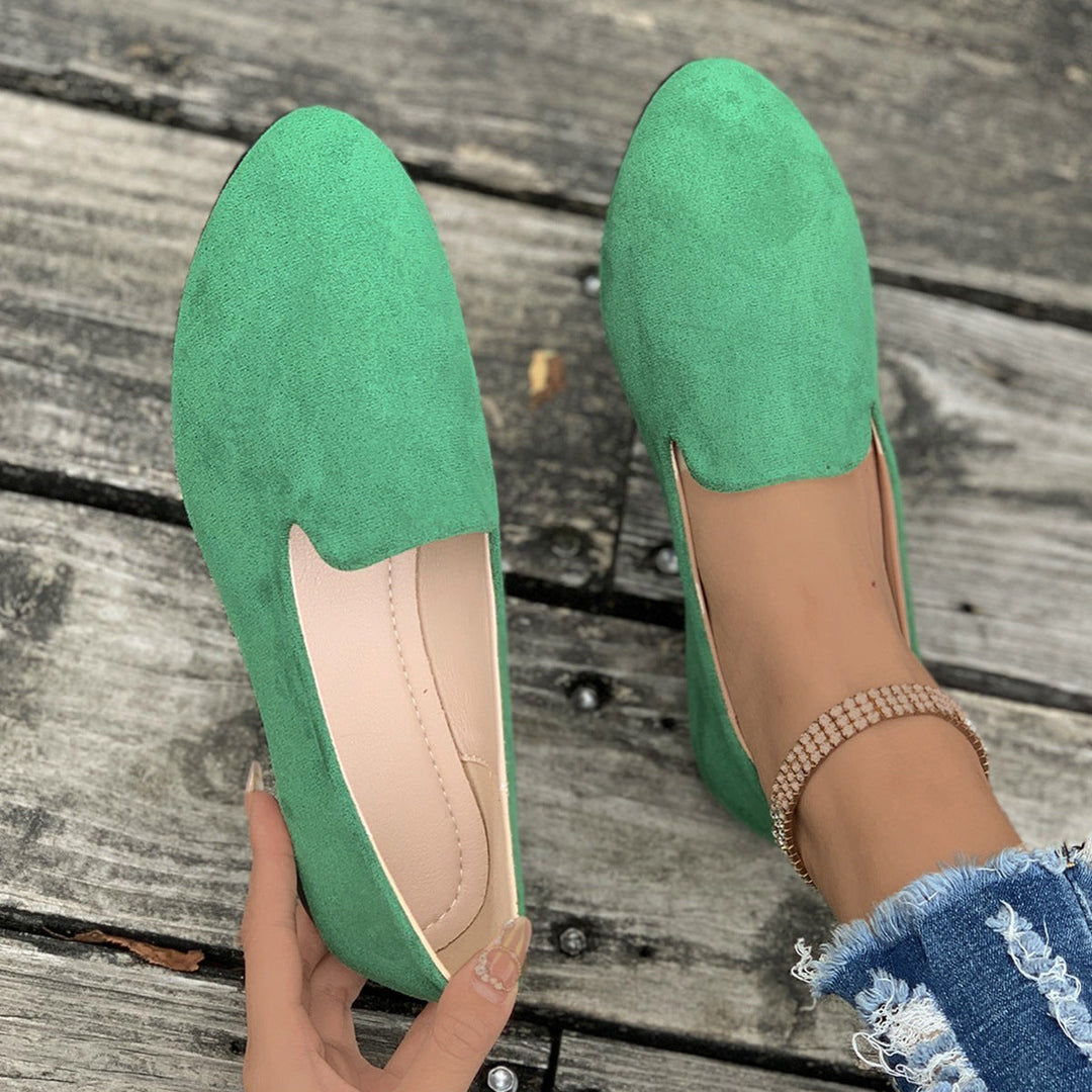 Sherna | Women’s Solid Color Flats Soft Sole Pointed Toe Slip-On Shoes