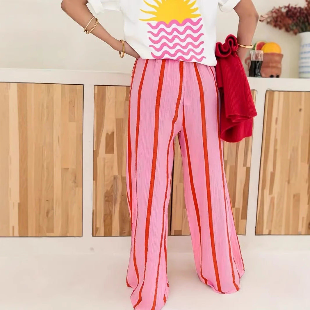 CHARO™ – Pantaloni Lounge a Righe con Gamba Larga