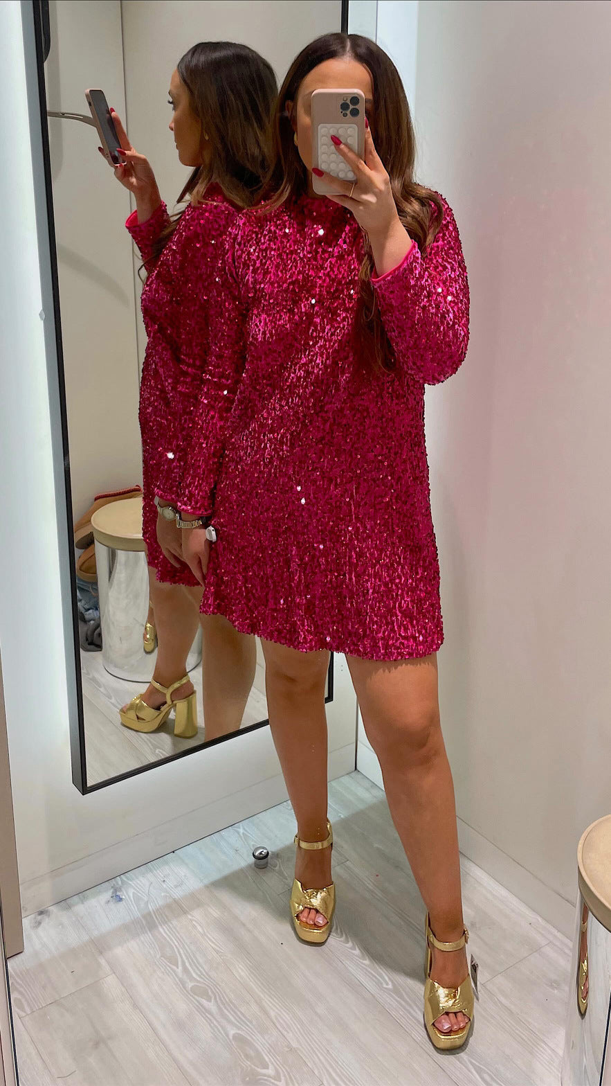 BONNIE™ - Abito Elegante con Paillettes, Collo Rotondo Fitted e Maniche Lunghe