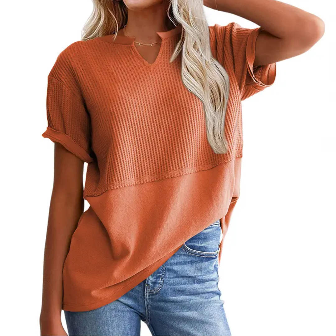 GRACIE™ – Top V-Neck in Maglia Waffle Confortevole