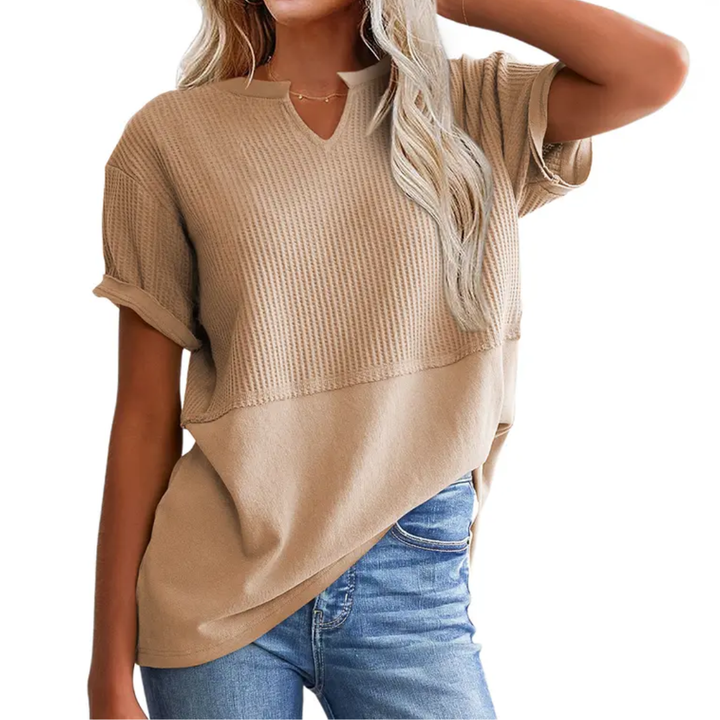 GRACIE™ – Top V-Neck in Maglia Waffle Confortevole