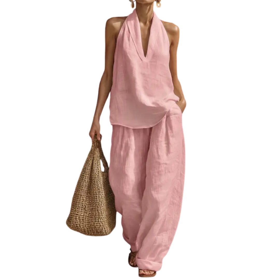 ZURI™ – Set Due Pezzi con Top Halter e Pantaloni a Gamba Larga