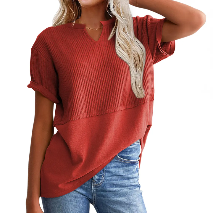 GRACIE™ – Top V-Neck in Maglia Waffle Confortevole